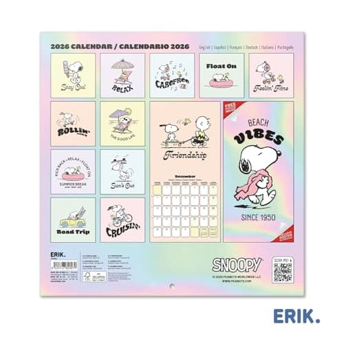 Detalle de Grupo Erik Calendario 2026 pared Snoopy 30x30 cm 🗓