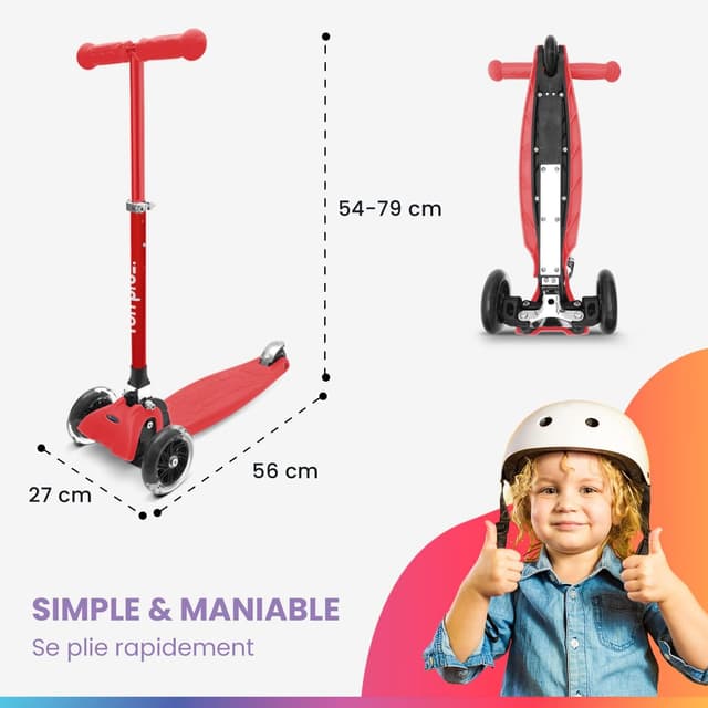 Detalle de Fun Pro One Family – trottinette enfant 3 roues lumineuses, guidon réglable et pliable jusqu’à 50 kg