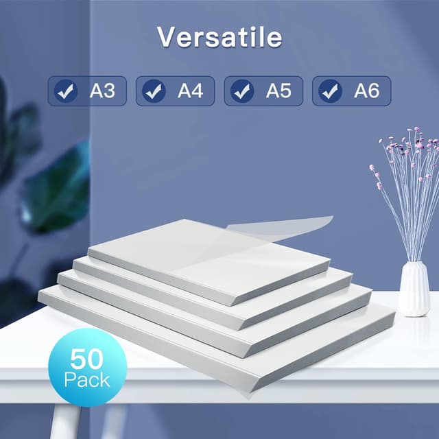 Detalle de MAXDONE Premium Thermo-Laminierfolien (50 Stück) transparent – passend für A3, A4, A5, A6