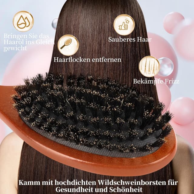 Detalle 2 de AISEELY Wildschweinborsten Bürste 22×6,5 cm 💇