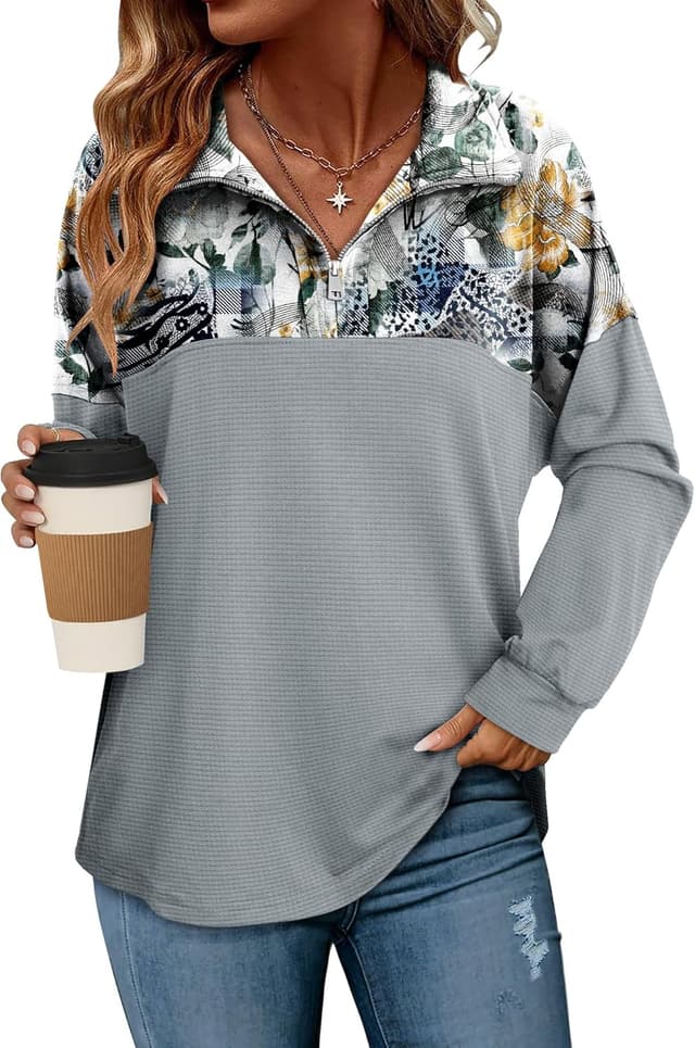 Detalle de CHICZONE Women’s oversized quarter-zip sweatshirt pullover