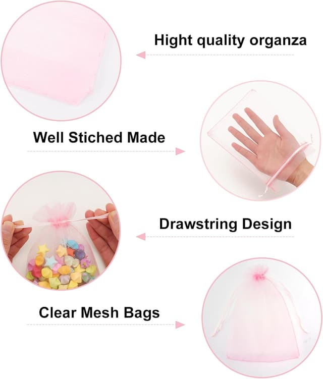 Detalle de G2PLUS Baby Pink Organza Gift Pouches (13x18 cm) – 50 Pack Clear Mesh Wedding Favour Bags