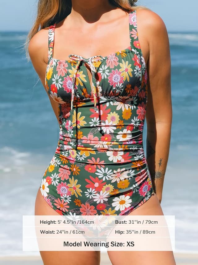 Detalle de CUPSHE Costume da bagno intero donna con scollo quadrato dietro ritagliato, coulisse e gancio posteriore