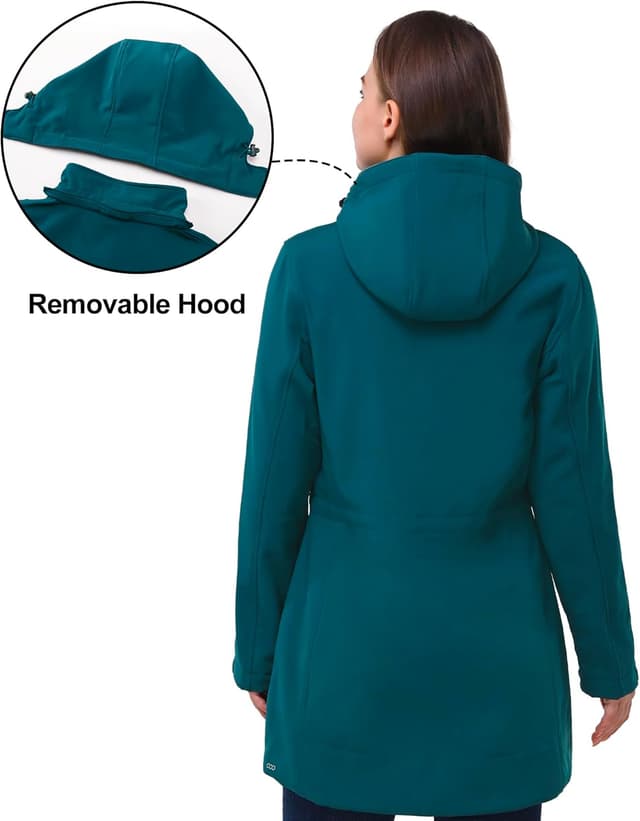Detalle de 33,000ft Softshelljacke Damen – lange wasserdichte & winddichte Übergangsjacke mit abnehmbarer Kapuze
