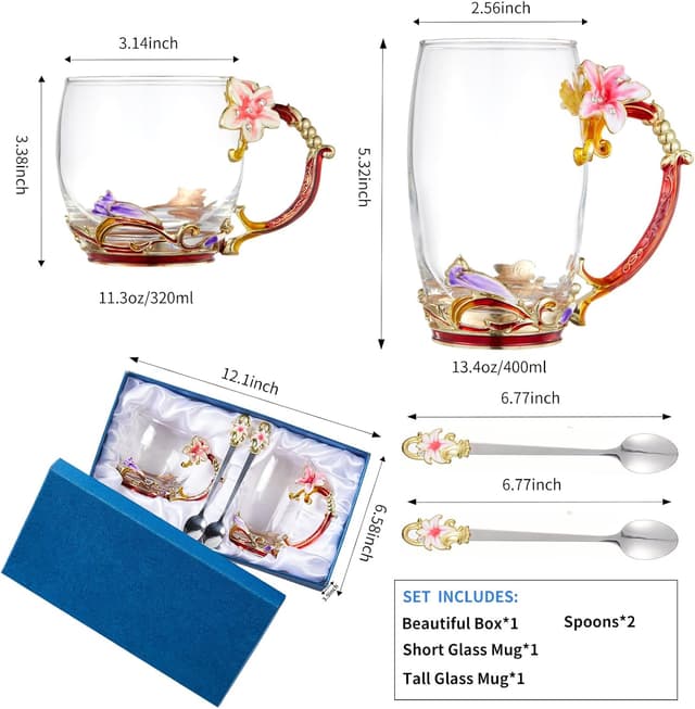 Thumbnail 1 de DUMVOIN Lily Flower Enamel Tea Cup with Spoon