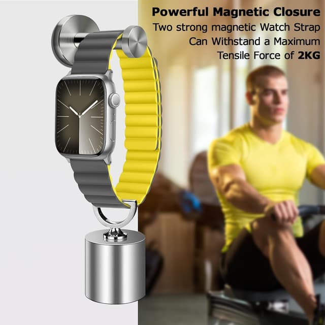 Detalle de Tasikar Magnetic Straps for Apple Watch (Silicone with Magnetic Closure) in Yellow-Gray, compatible with 38mm–42mm