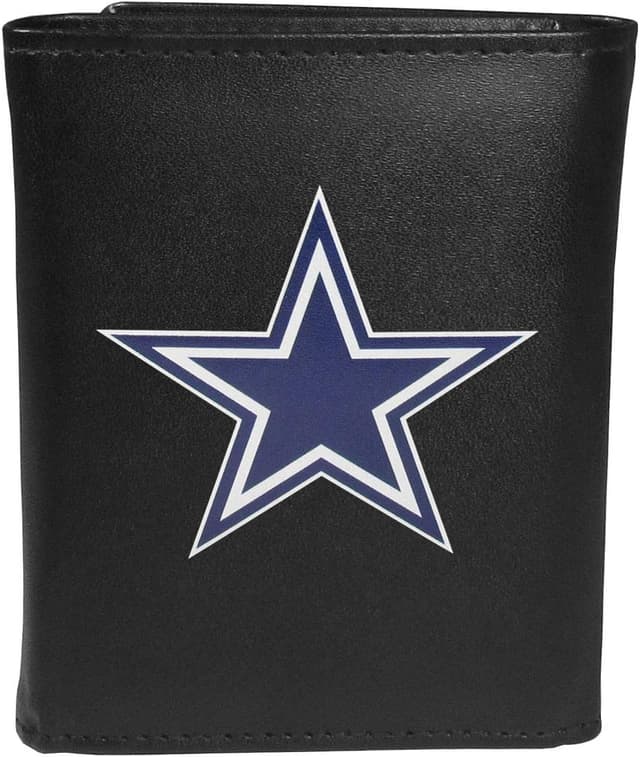 Detalle de NFL Dallas Cowboys Unisex Siskiyou SportsLeather Tri-Fold Wallet (Large Logo), Black