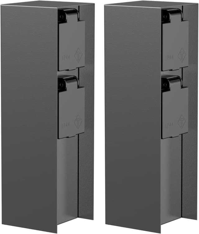 Detalle de ledscom.de 2er-Set Garten-Steckdosensäule POMI aus Edelstahl, IP44 (2-fach), anthrazit, eckig, 23 cm