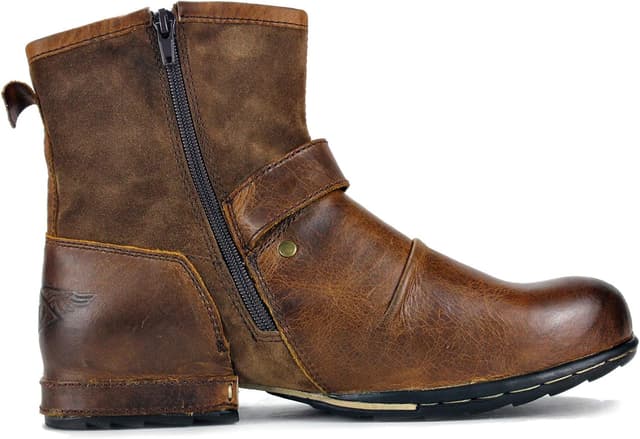 Thumbnail 3 de OSSTONE OS-5008-1-E Herrenstiefel aus Rindsleder mit Gummisohle und Reißverschluss (Biker Boots, Brown)
