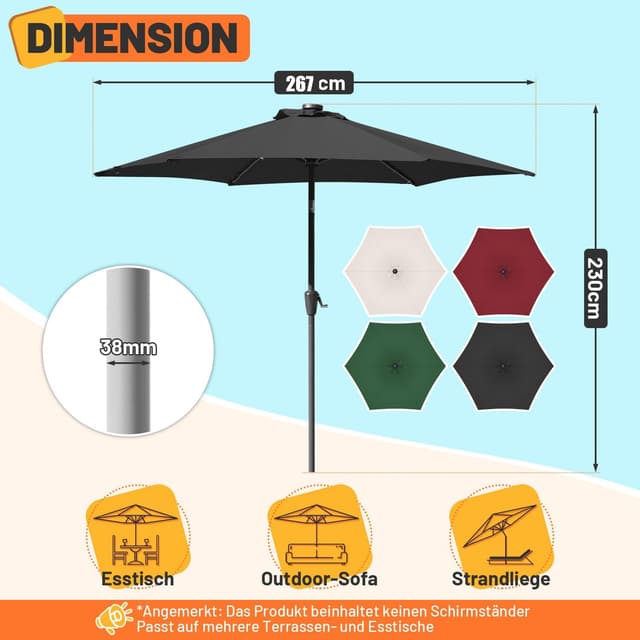 Detalle 2 de Ollewiellan Parasol diametre 350/270 cm avec manivelle – toile UPF 50+ et protection imperméable