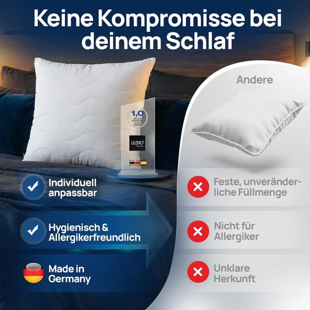 Detalle de LILENO HOME Allergiker Kopfkissen 80x80 (1er Set) – waschbar bis 95°C, OekoTex & Made in DE