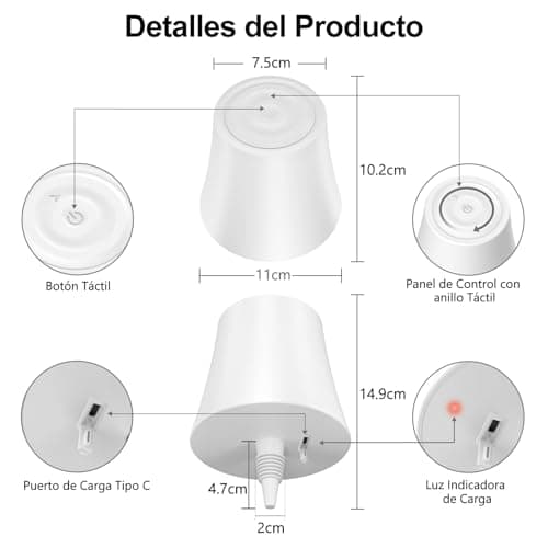 Detalle 2 de Suright Lámpara de Mesa Inalámbrica recargable para botella (sin incluir botellas) con 3 temperaturas CCT y RGB ajustable, IP54