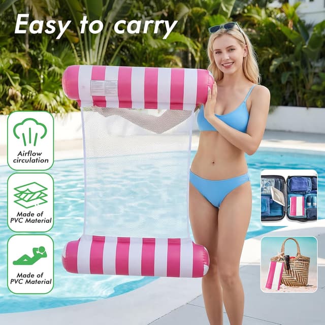 Detalle 2 de OKSUWATER 5 Pack Inflatable Pool Floats with Headrest & Footrest (4-in-1 Water Hammock), Multicolor