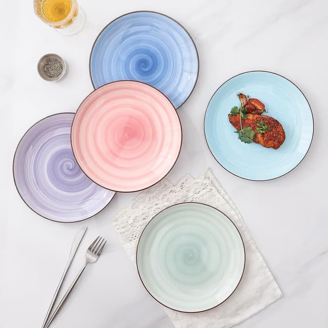 Detalle 2 de Selamica Ceramic Plates and Bowls Set (24-Piece) for 6 — Handpainted Swirl & Gradient Color
