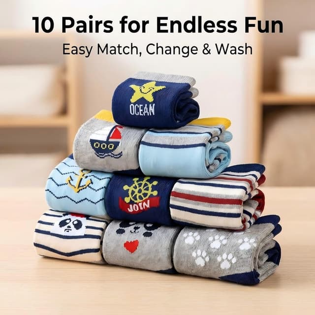 Detalle de ZYUPHY Calzini bambino in cotone unisex 1-7 anni, confezione da 10 paia con fantasia cartoon