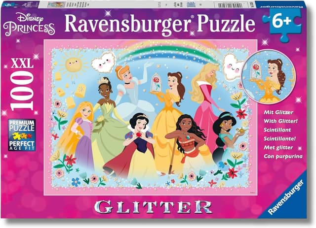 Detalle de Ravensburger Puzzles XXL Disney Princess Glitter da 100 pezzi (XXL 36×49 cm) per bambini dai 6 anni