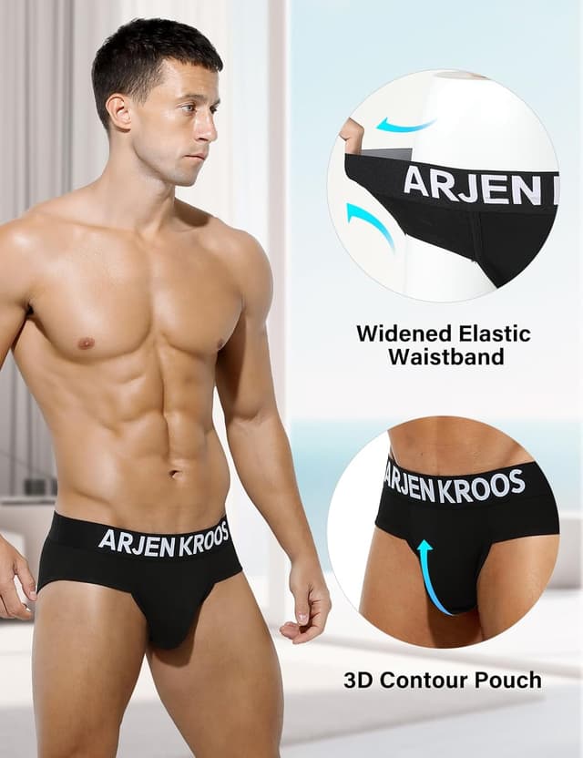 Detalle de Arjen Kroos men’s cotton briefs (3-pack) with soft stretch and low-rise fit