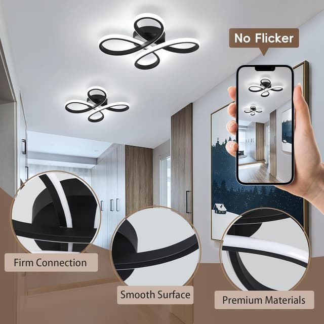 Thumbnail 6 de EIDISUNY Modern LED Ceiling Light 30W (Black, Cool White 6000K) for Living Rooms & Hallways