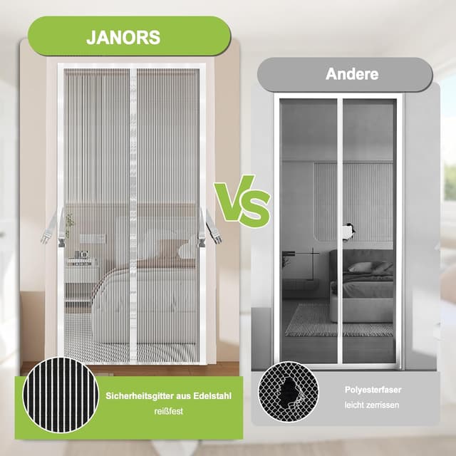 Detalle de JANORS Zanzariera Porta Finestra 120x220 cm magnetica con chiusura automatica e fissaggio senza fori