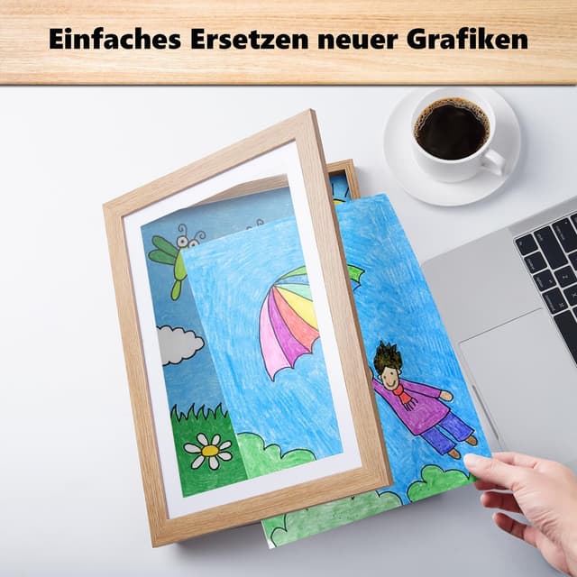 Detalle de Kromapolis lot de 4 cadres photo A4 en MDF pour dessin d’enfant, couleur bois (collage)