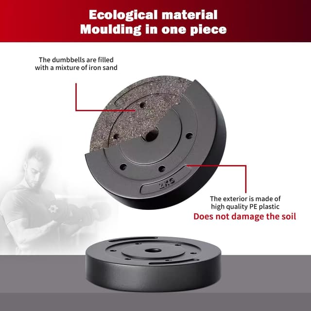 Detalle de Quick adjustable 2-in-1 dumbbell/barbells set Weights 15KG with connecting rod (compact home fitness)