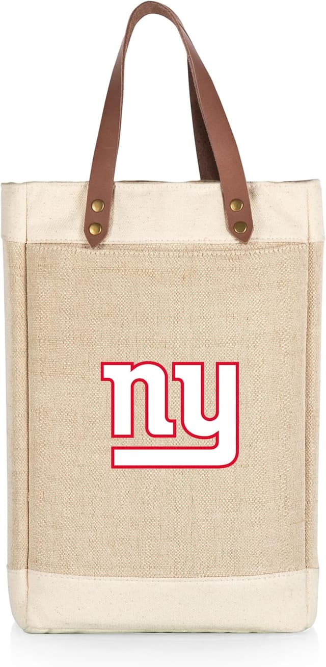 Detalle de Picnic Time NFL Pinot Jute 2-Bottle Insulated Wine Bag (Beige) — Wine Tote Gift Bag