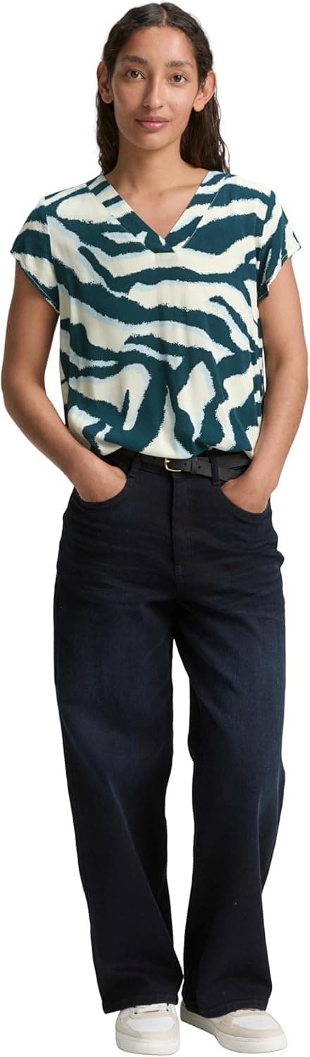 Detalle de TOM TAILOR camicia da donna in viscosa fantasia con scollo a V