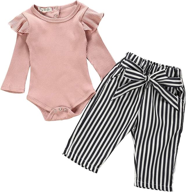 Detalle de Juflam Neugeborenes Baby Mädchen Set aus Rüschen-Strampler & Schleife-Accessoire