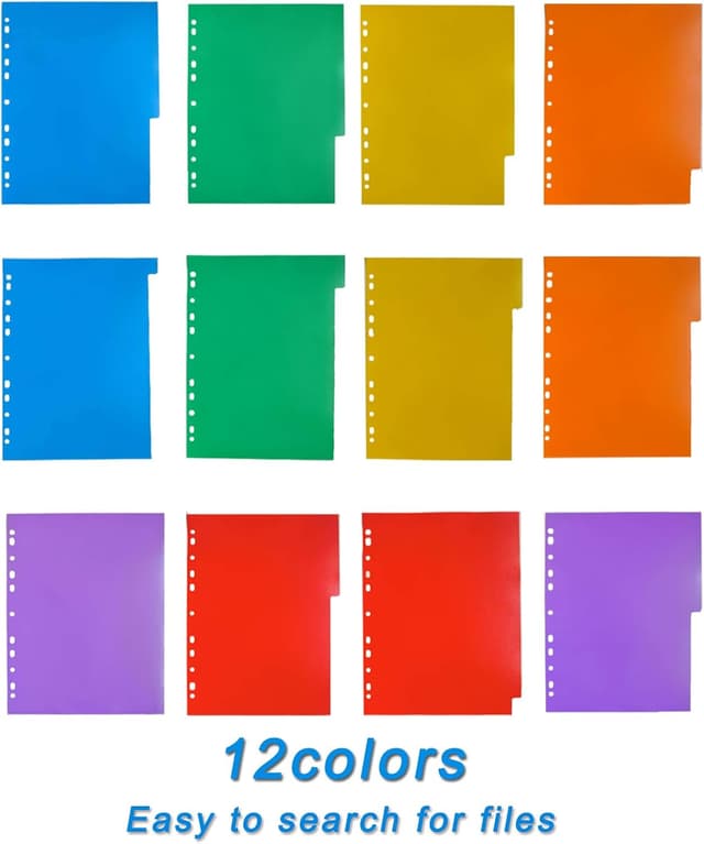 Detalle de A4 File Dividers 5 Pack, 12-Part PP Index Tabs (1–12) for Ring Binders