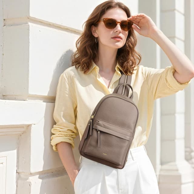 Detalle 2 de Kattee Convertible Crossbody Sling Chest Bag Medium Genuine Leather with RFID Blocking