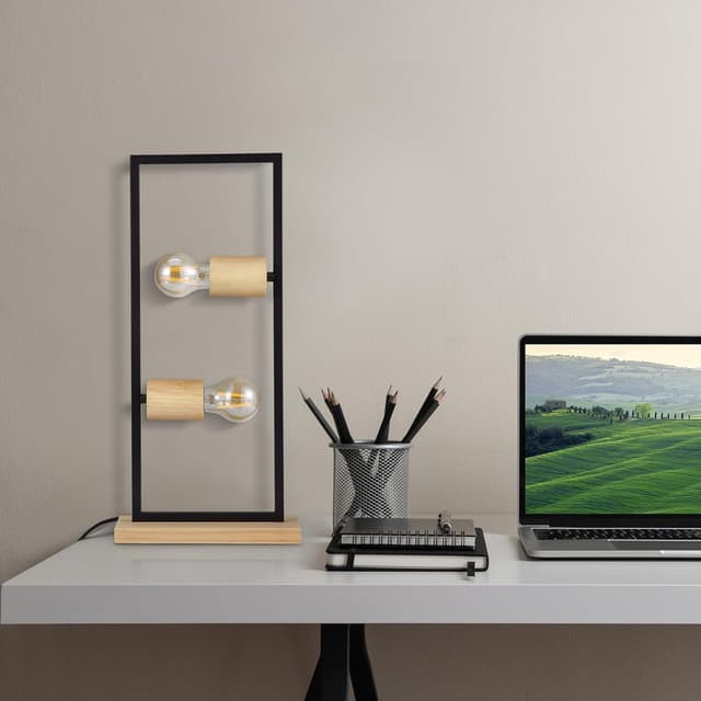 Detalle de Paco Home Lampe de table/lampadaire vintage bois E27 (couleur nature)