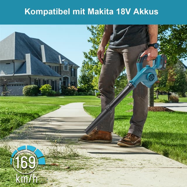 Detalle de Waitley Akku-Laubbläser für Makita 18V-Akku (kabellos) mit 169 km/h – ohne Akku & Ladegerät