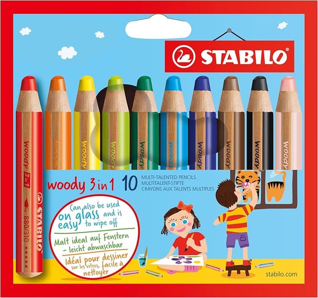 Detalle de Stabilo Woody 3 en 1: Lápices de color multitalento con 10 tonos 🎨