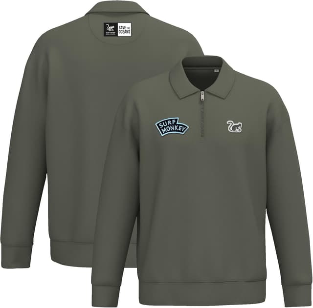 Detalle de Surf Monkey Sweat 1/4 zip en coton biologique et polyester recyclé – col type polo