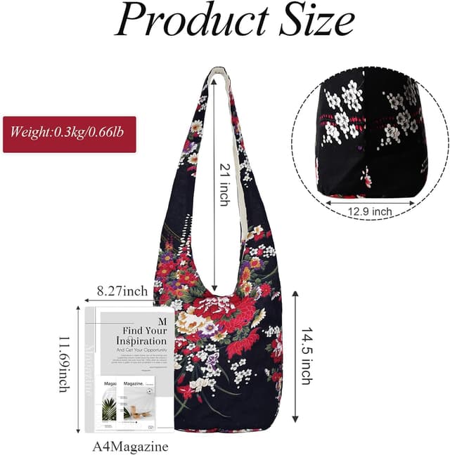 Detalle de ModaZeal Hippie Shoulder Bags Slouch Crossbody Bag (Boho Canvas Satchel for Festival, Travel & Shopping)