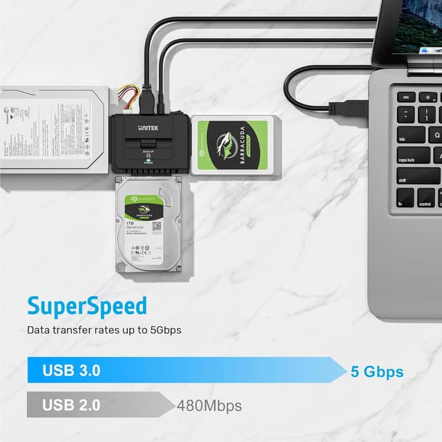 Detalle de Unitek USB 3.0 to IDE & SATA Converter External HDD Adapter Kit (One Touch Backup, 12V/2A Power)