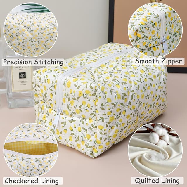 Detalle 2 de Aucuu borsa da toilette da viaggio trapuntata con motivo floreale