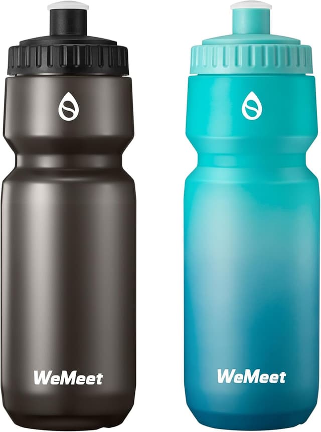 Detalle de WEMEET 700ml Cycling Sports Bottle (BPA-free, leakproof) – Black & Green Blue, 2 Pack