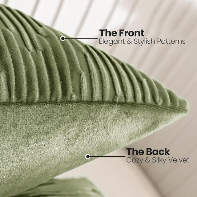 Detalle 2 de Ystyle lot de 2 housses de coussin en velours 40x40 à fermeture éclair cachée, sauge