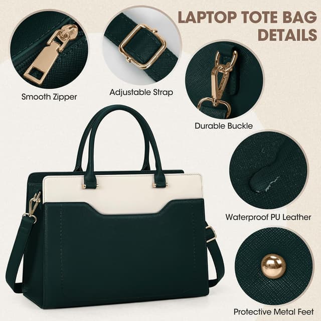 Detalle de RAINSMORE waterproof leather-look laptop tote bag for women (15.6 inch) with detachable clutch