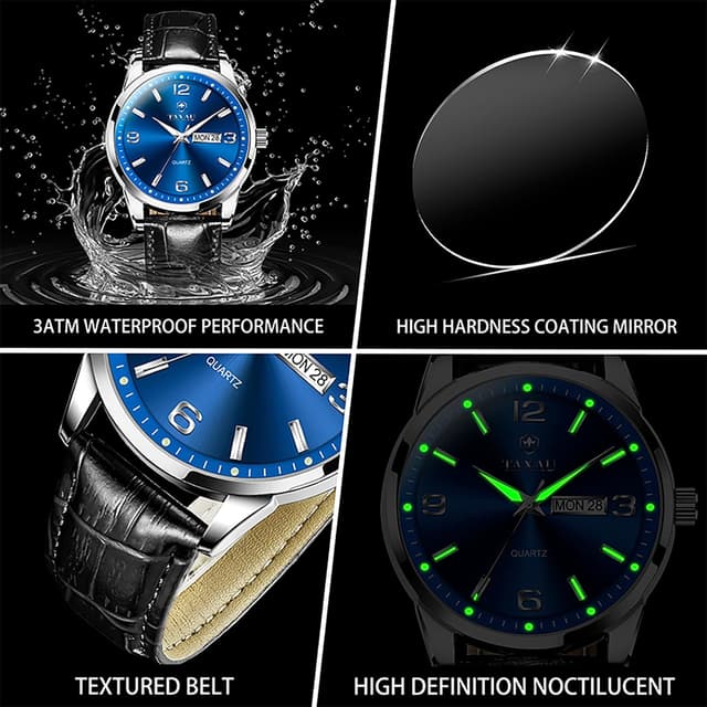 Thumbnail 6 de Taxau wasserdichte Herren-Gentleman-Uhr mit Datums- und Tagesanzeige, arabischen Ziffern