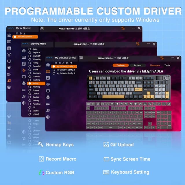 Thumbnail 6 de AULA F108 Pro Wireless Gaming Keyboard (Full Size) with TFT Display, Knob, RGB & Hot-Swappable Switches