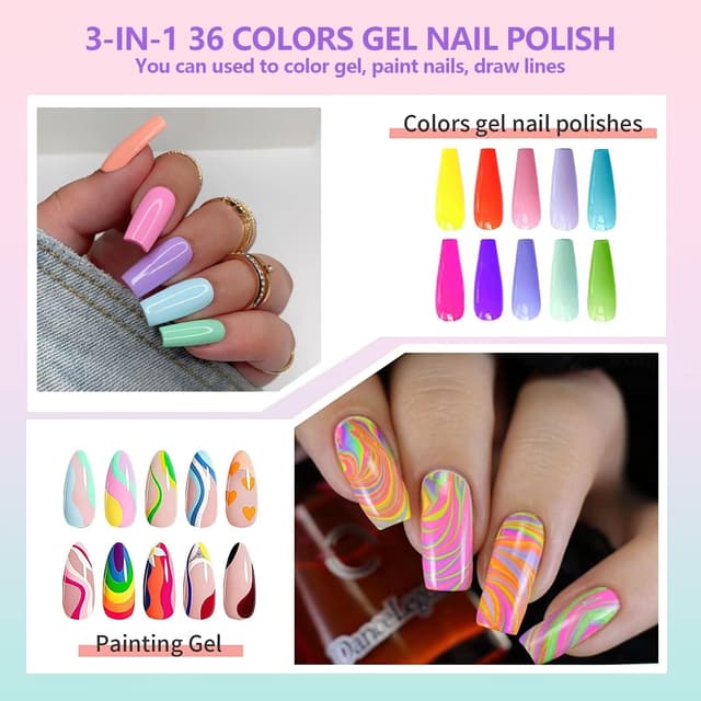 Detalle de GOFLORDEN Smalto Unghie UV/LED semipermanente 36 colori (38 pz) per nail art
