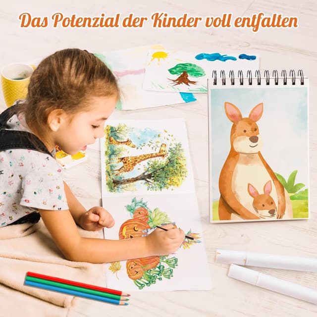 Detalle 2 de Skizzenbuch A5 für Kinder (140 g/m²) mit Doppelspiralbindung – 60 Blatt / 120 Seiten, blanko