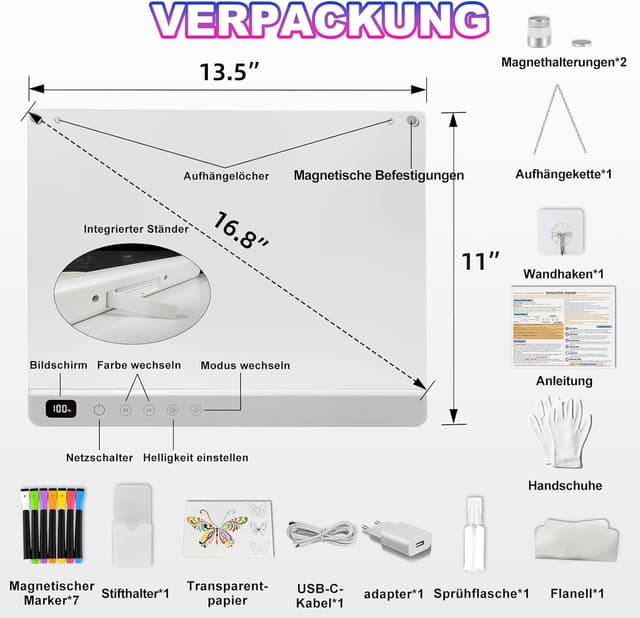 Detalle 2 de LED-Zeichenbrett Kinder 35 x 25 cm RGB