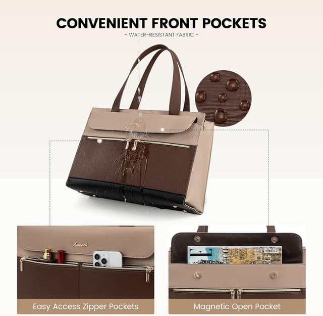 Detalle de LOVEVOOK Laptop Bag for Women (up to 15.6 inch) with Clutch & USB Port – Large PU Leather Tote