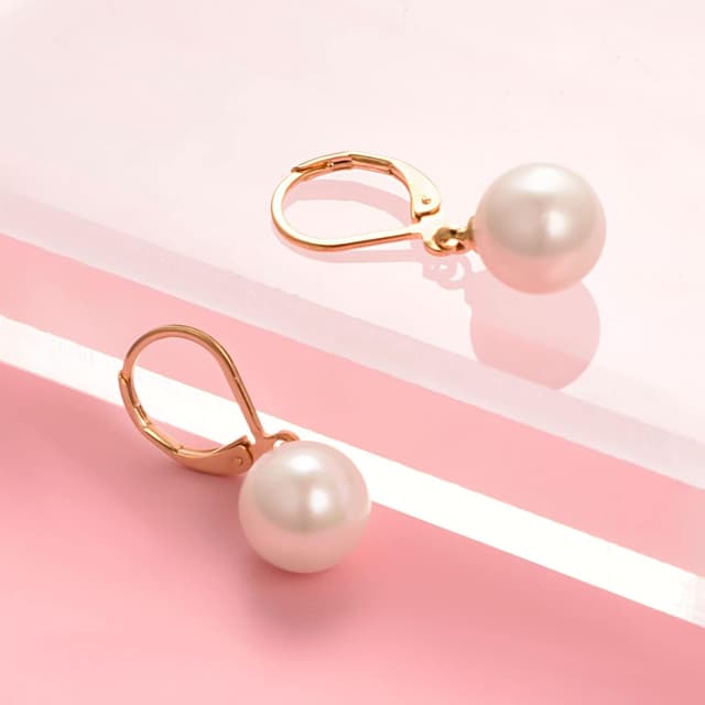 Detalle de Vissen Anhänger-Ohrringe für Damen mit Perlen, Leverback, vergoldet & pastellfarben – hypoallergenem Tragegefühl