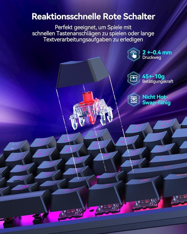 Detalle de TECKNET Mechanische Gaming-Tastatur mit 109 Tasten