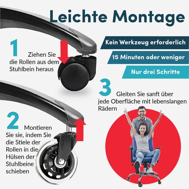 Thumbnail 2 de Lifelong Bürostuhl Rollen 5er-Set