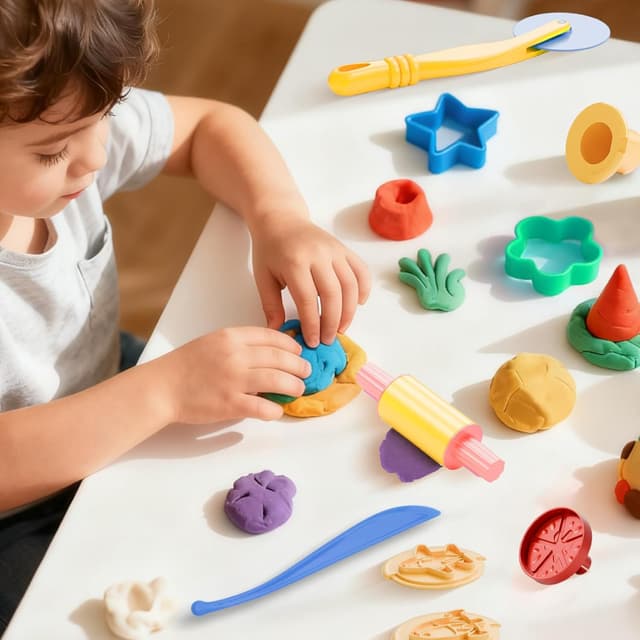 Detalle 2 de Dough Tools for Kids 46-Piece Playdough Accessories Set (Molds, Cutters, Roller, DoughMat & Storage Bag)